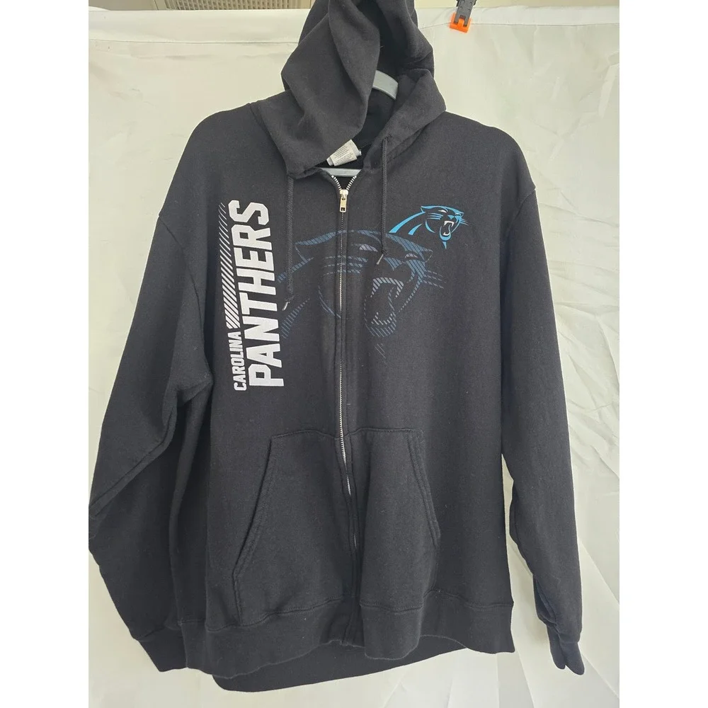 Carolina Panthers NFL Team Apparel Black‎ Zip Up Hoodie Sweatshirt Men's XL